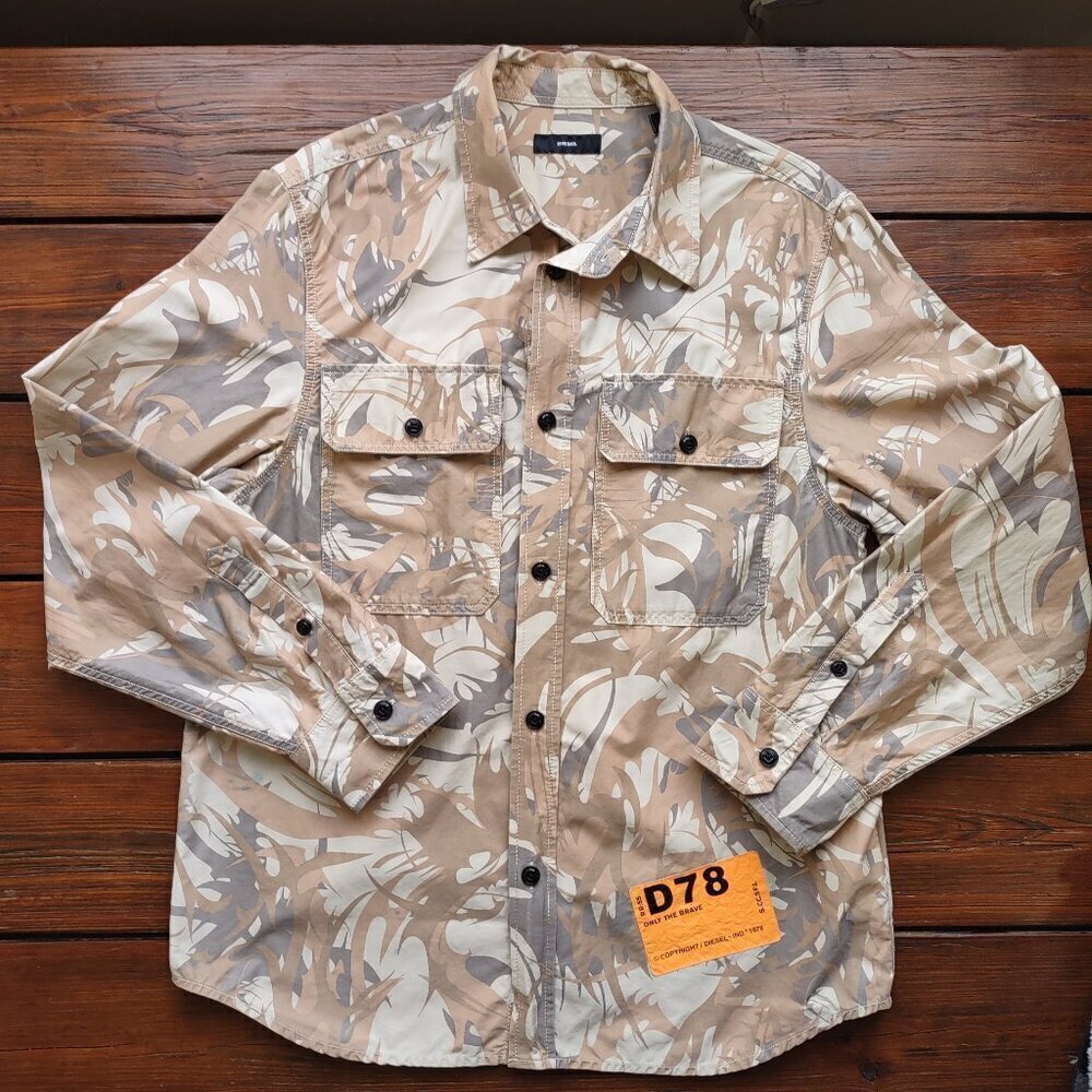 Diesel Camo Button Up Shirt Large Military Grunge Utility Tactical Streetwear